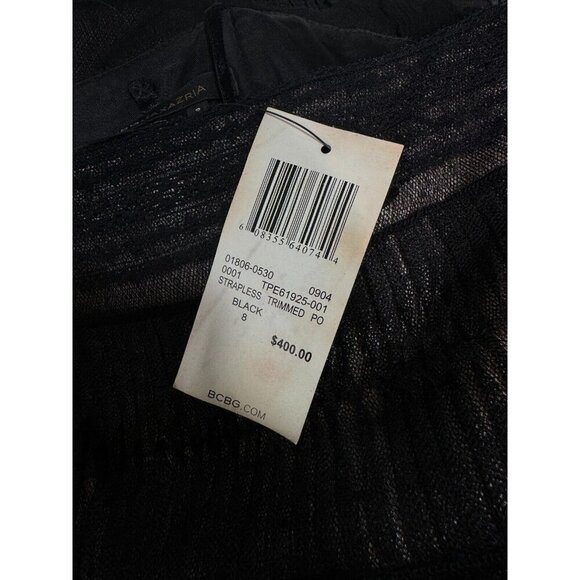 BCBG Maxazaria Sz 8 Black Strapless Lace Feather Boa Dress Ruffled NEW NWT $400 - Picture 13 of 15